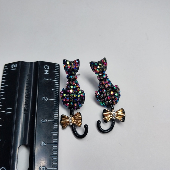 Betsey Johnson Boo To You Black Cat Pave Crystals Movable Tail Drop Earrings - Picture 5 of 7